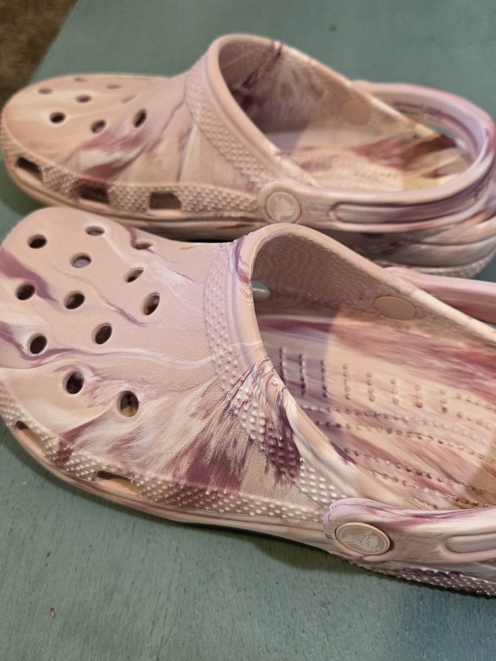 CROCS Marbled Cream and Pink Sole